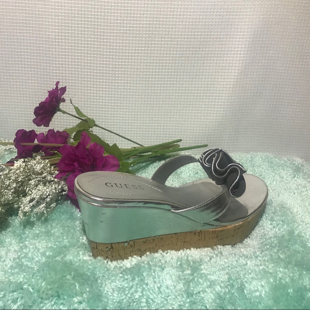 Guess Silver and Cork Wedge